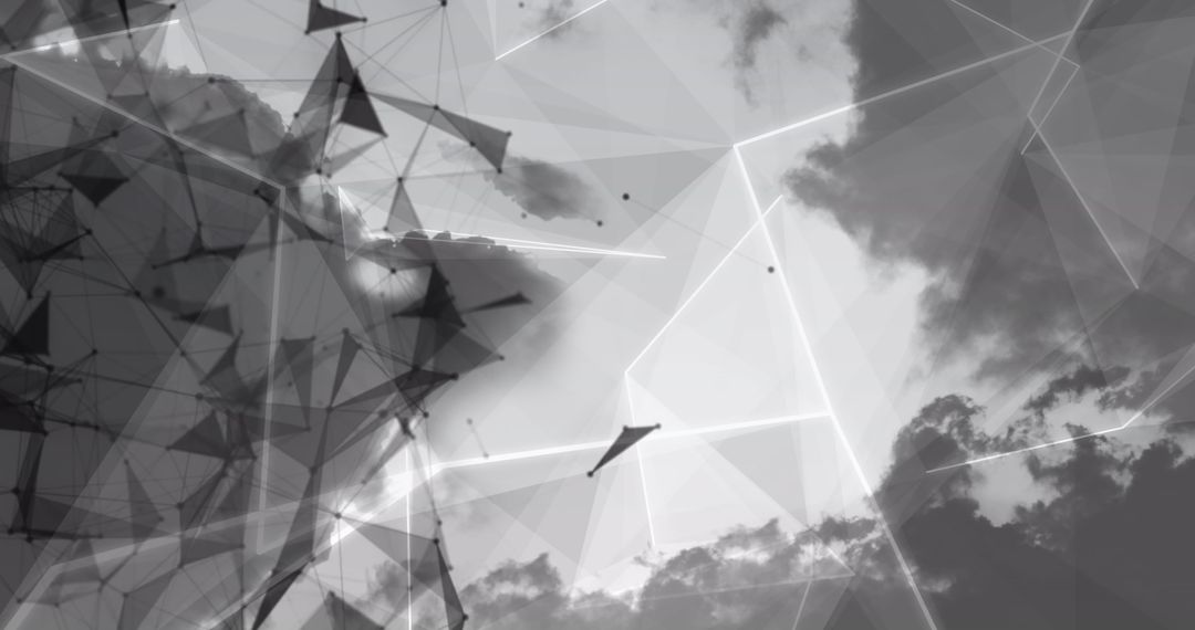 Abstract Grey Background with Moving Black Shapes and Clouds