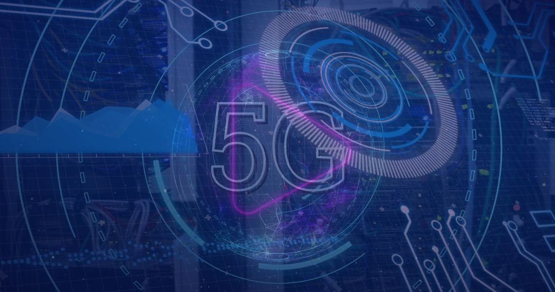 Futuristic 5G Technology Concept with Digital Interface Graphics