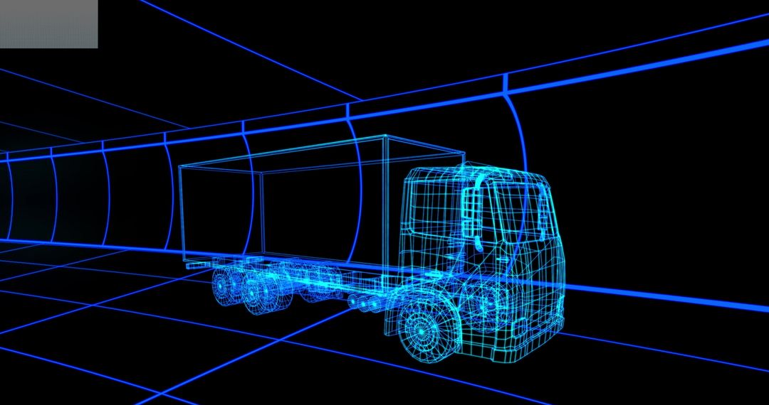 Futuristic Wireframe Truck in Digital 3D Environment