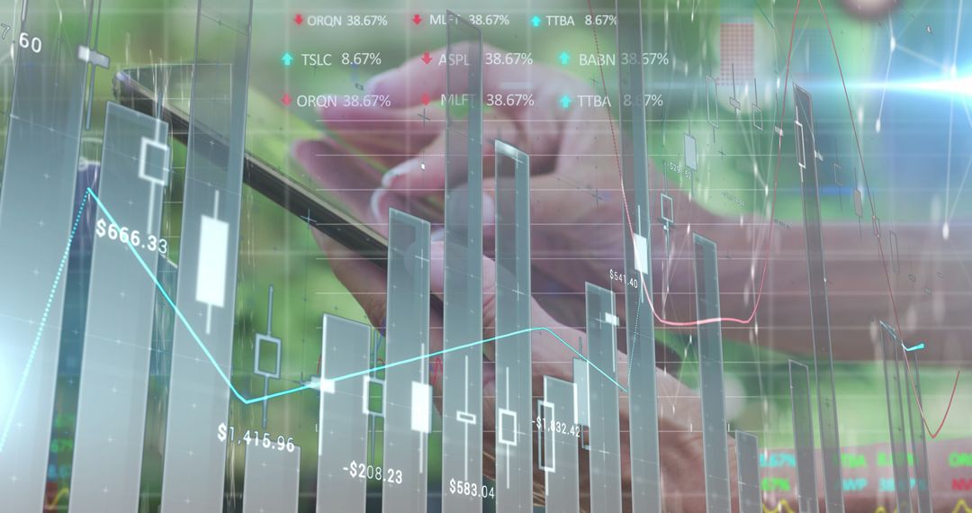 Double Exposure of Stock Market Data with Hands on Tablet - Free Images, Stock Photos and Pictures on Pikwizard.com