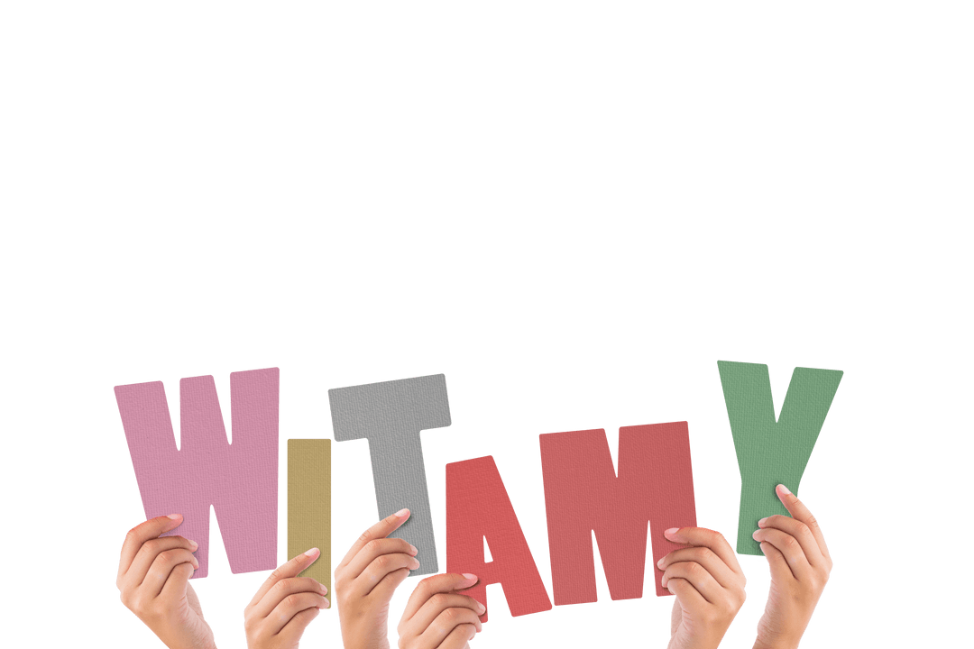 Hands Holding Witamy Text on Transparent Background