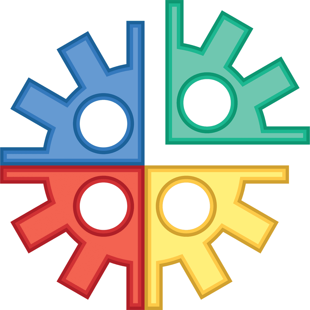 Transparent Colorful Cog Quarters Signifying Teamwork