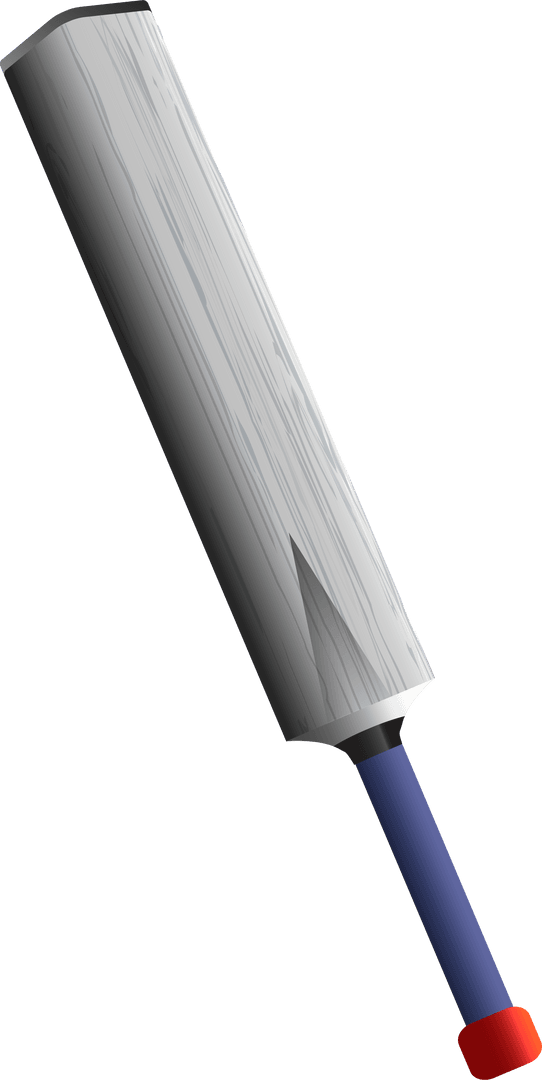 Flat Design Cricket Bat with Blue Grip and Red Knob on Transparent Background