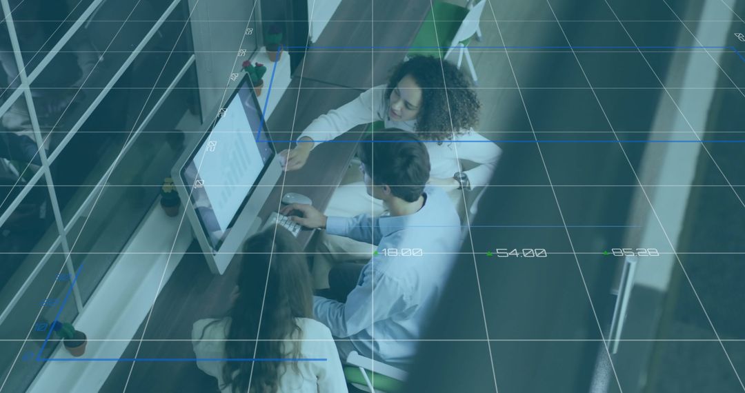 Team Analyzing Data with Digital Interface Concepts in Modern Office