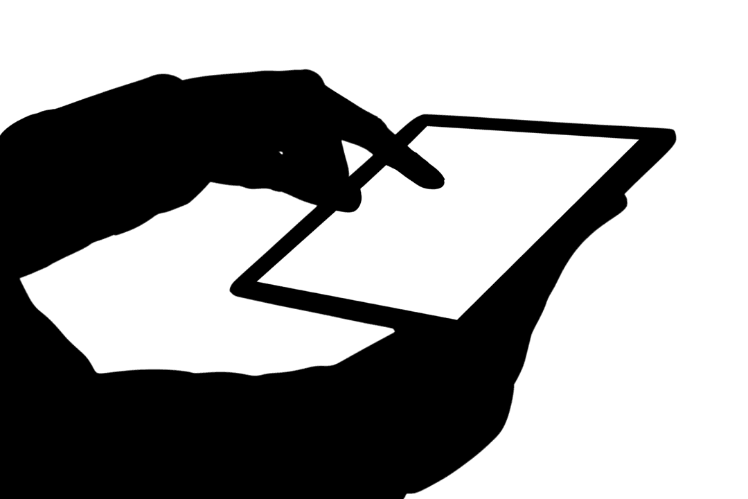 Silhouette of Hands Holding Tablet on Transparent Backdrop