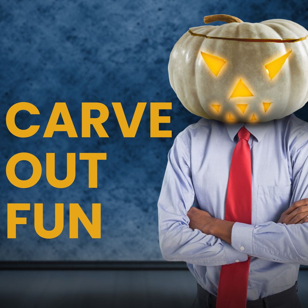 Businessman with Halloween Pumpkin Head and Carve Out Fun Text - Download Free Stock Templates Pikwizard.com