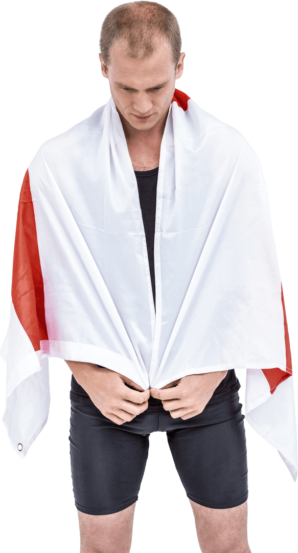 Athlete Draped in Transparent England Flag Embracing Pride