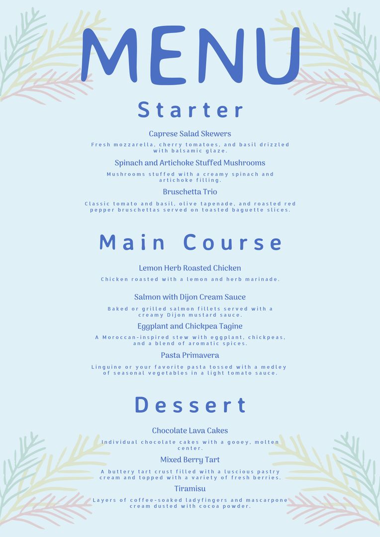 Elegant Menu Design for Restaurant or Event - Download Free Stock Templates Pikwizard.com