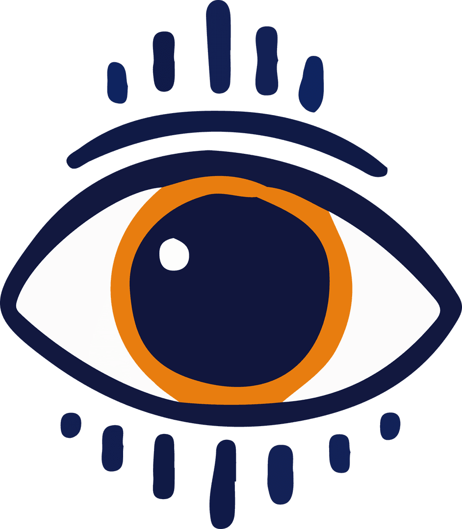 Stylized Eye Icon Design with Navy Outline and Orange Iris
