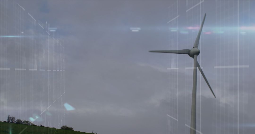 Modern Wind Turbine with Data Overlay