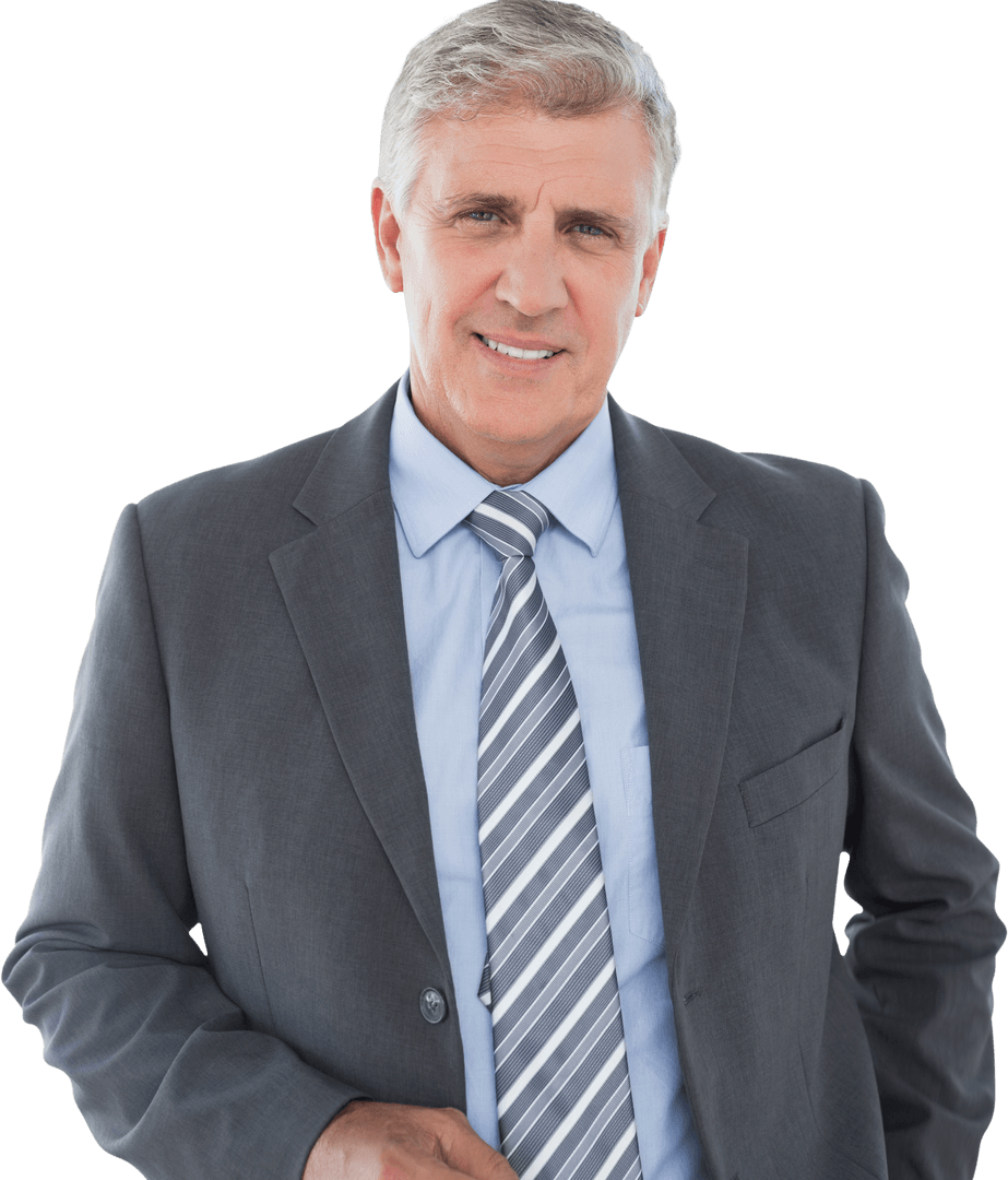 Happy Senior Caucasian Businessman in Suit on Transparent Background