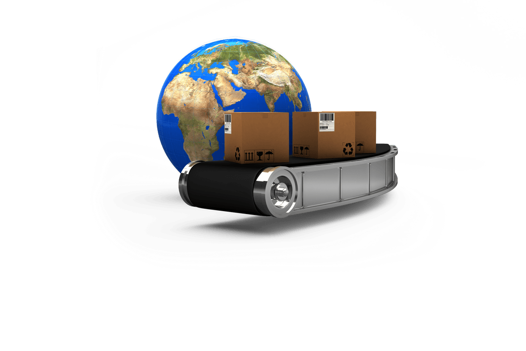 Transparent Earth with Packages on Conveyor Belt