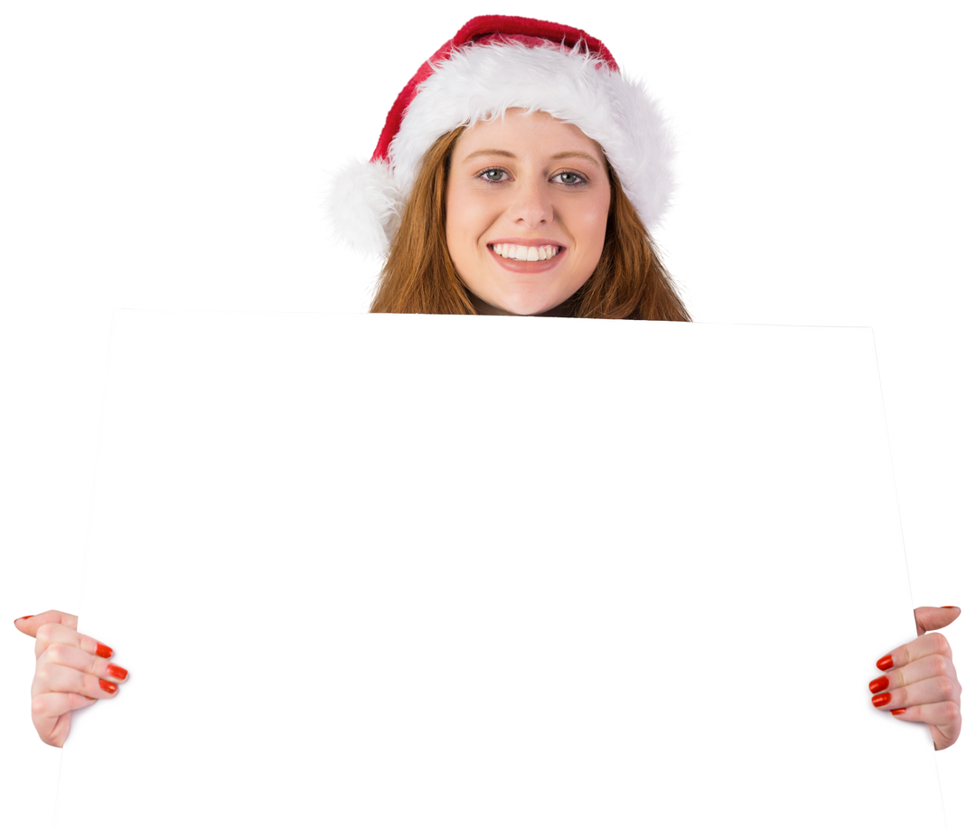 Festive redhead holding poster with transparent background for commercial use - Download Free Stock Images Pikwizard.com