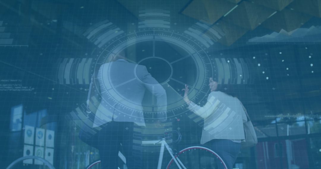 Colleagues Collaborating with Digital Overlay in Modern Office