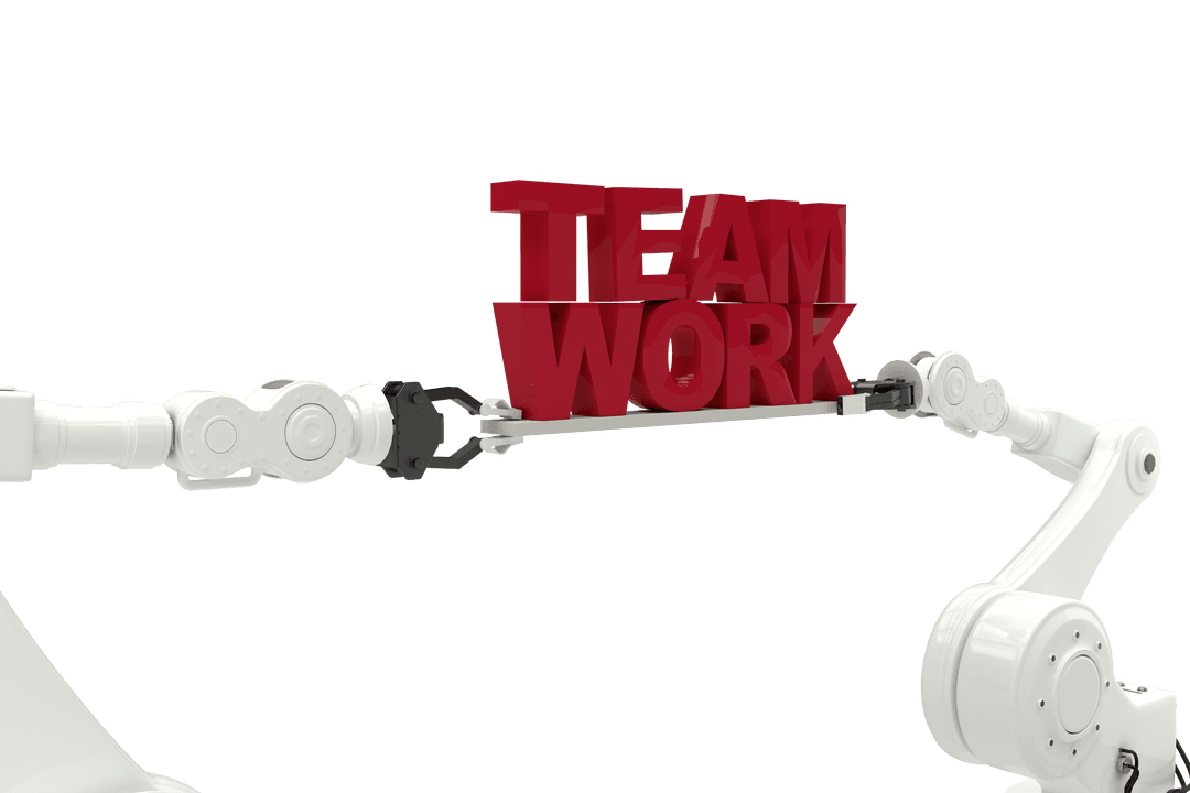 Robotic Arms Collaboration Building Teamwork Text Transparent