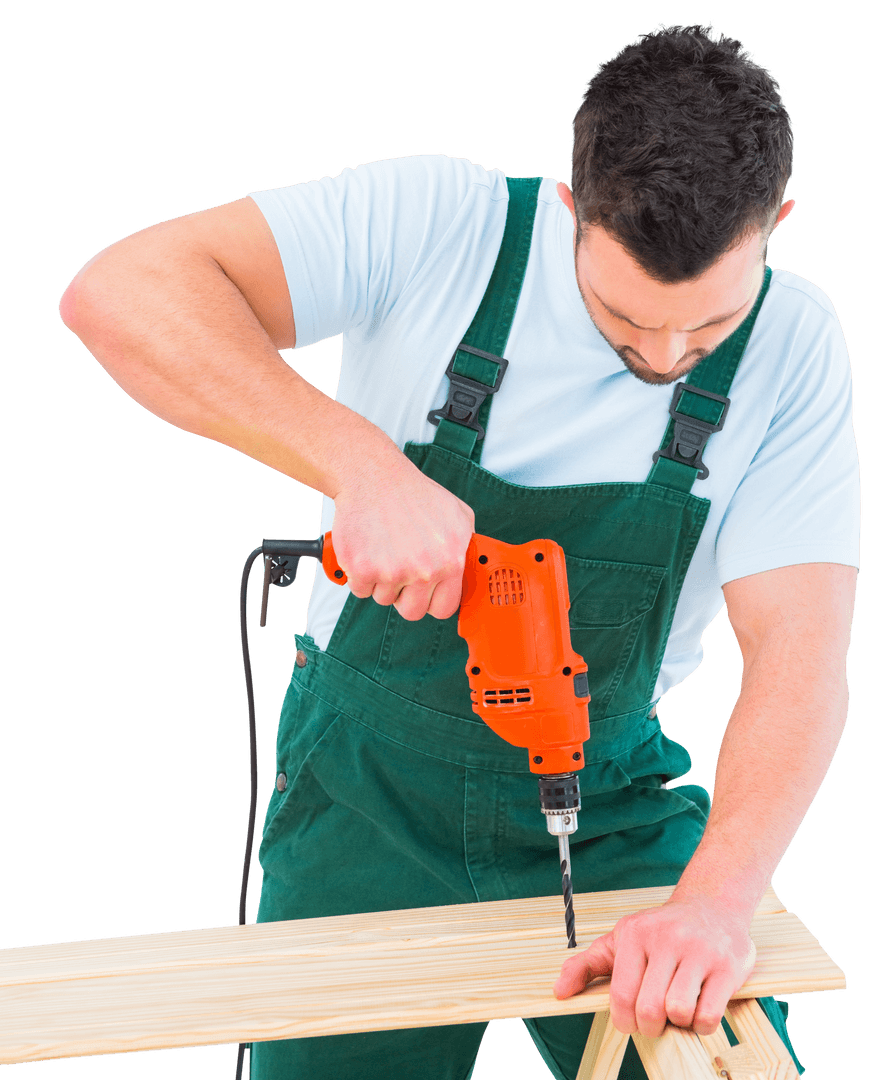 Transparent Carpenter Drilling Plank with Orange Power Drill