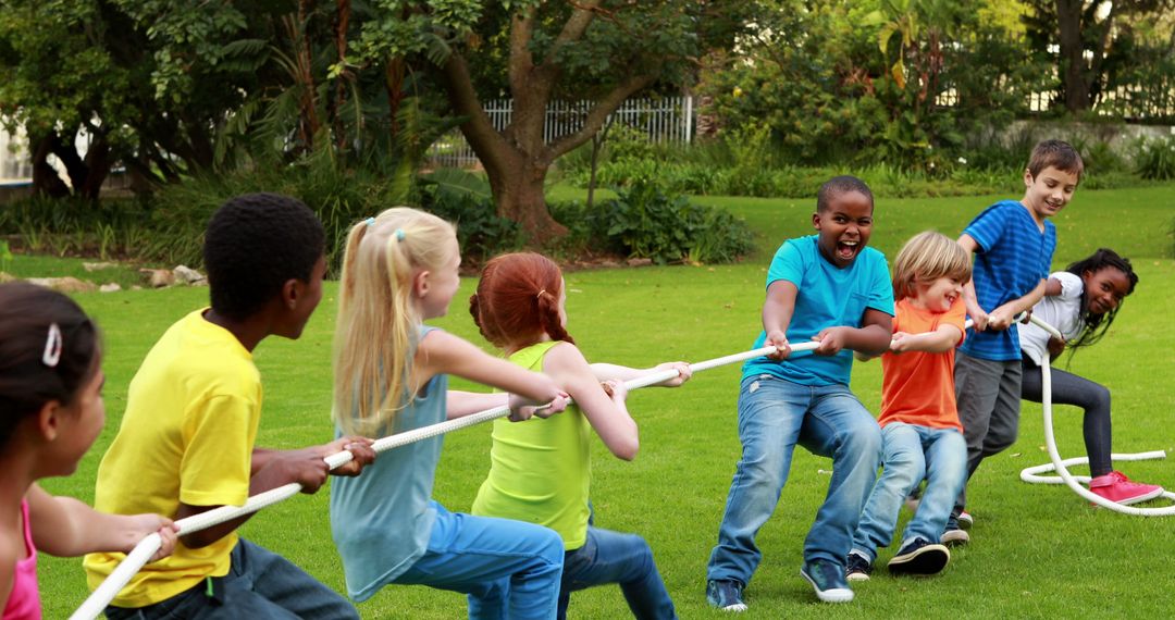 Diverse Children Team Building Tug of War Outdoors - Free Images, Stock Photos and Pictures on Pikwizard.com