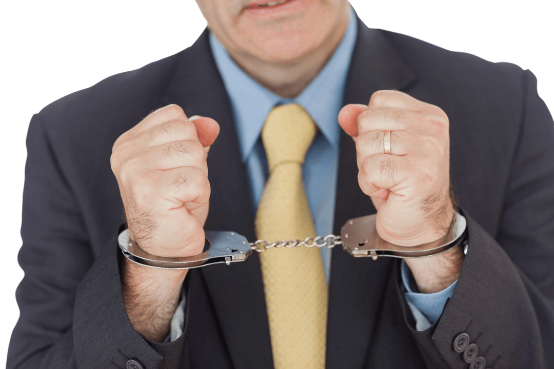 Businessman in Suit Handcuffed Isolated on Transparent Background