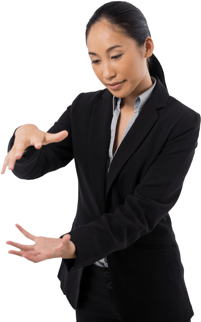 Transparent Conceptual Businesswoman Holding Invisible Object