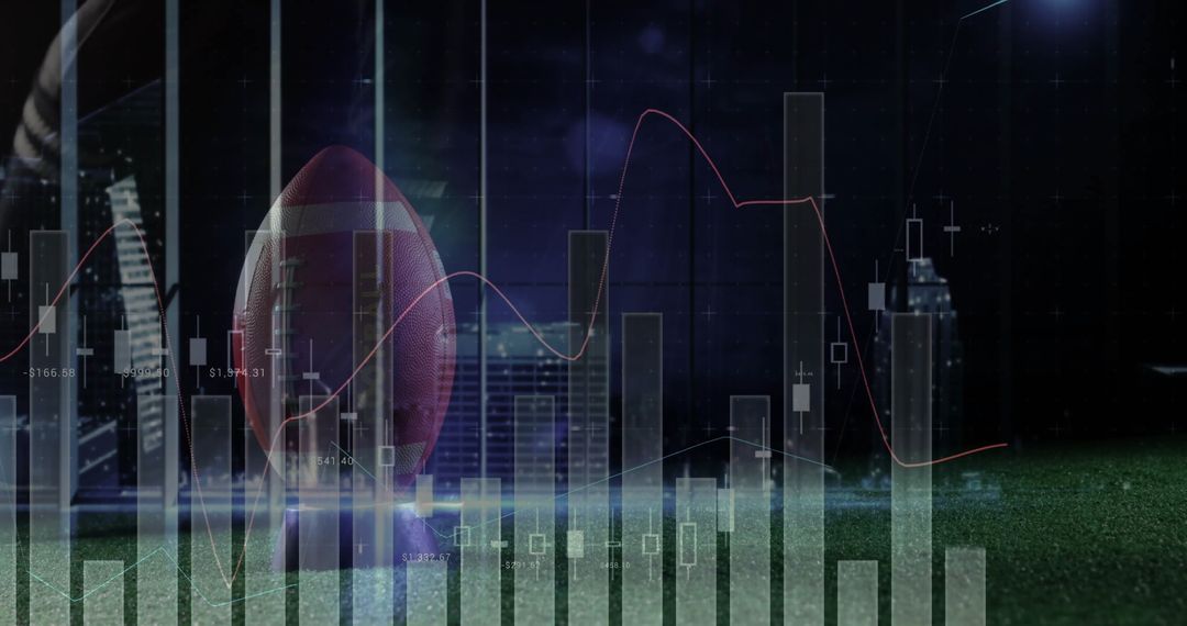 Football and Financial Data Overlay in Night Stadium Ambiance
