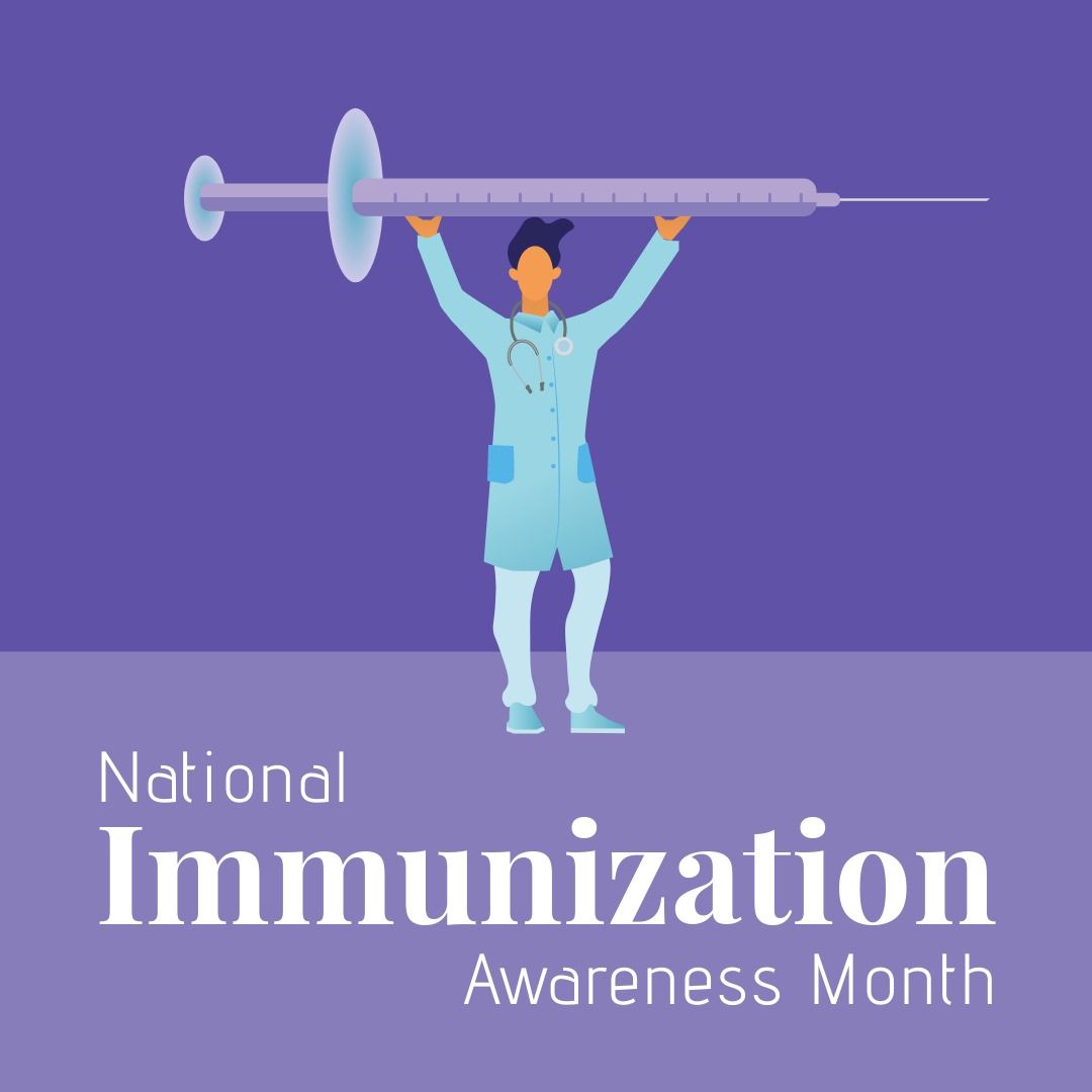 Illustration of doctor carrying syringe and national immunization awareness month text, copy space - Download Free Stock Templates Pikwizard.com