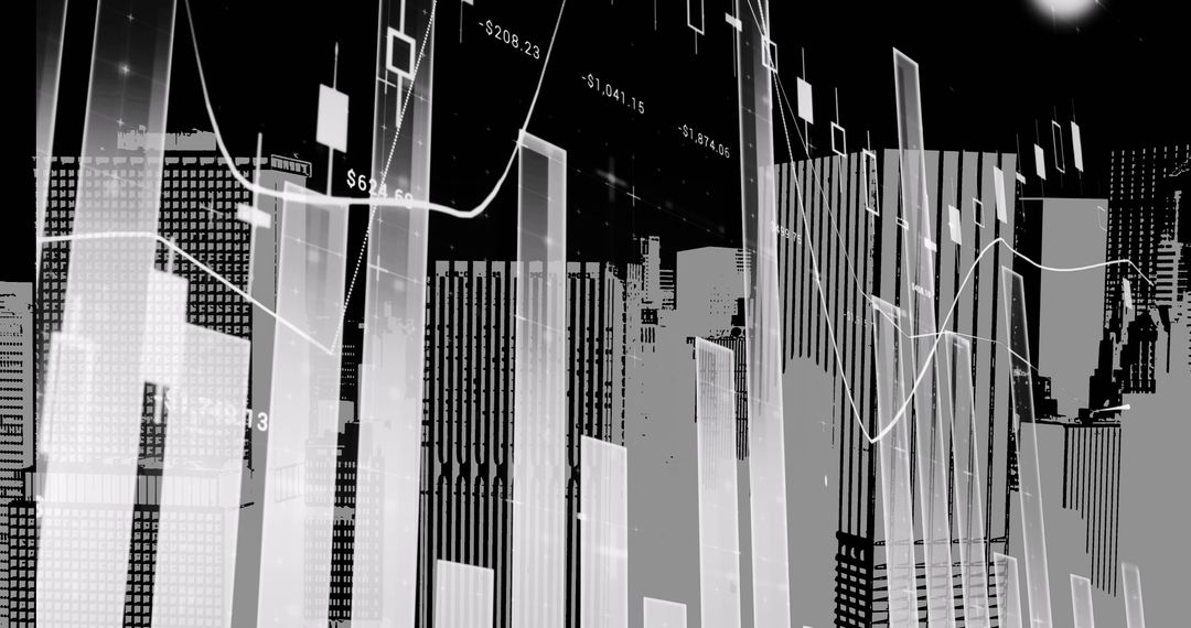 Financial Data Overlay on Cityscape Visualizing Urban Markets
