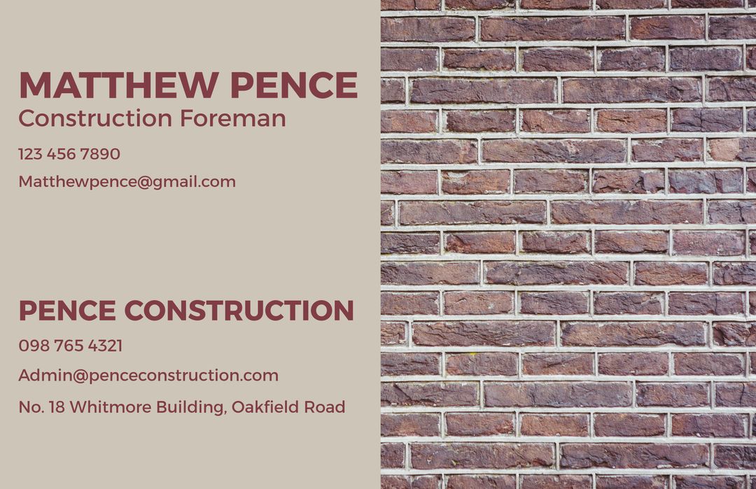 Construction Foreman Business Card with Bricks Background - Download Free Stock Templates Pikwizard.com