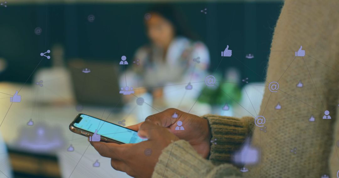 Businessman Networking on Phone Digitally Generated Icons Connections