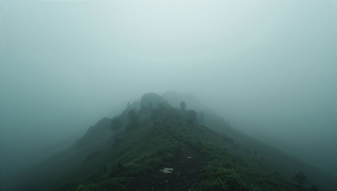 Misty Mountain Path on Foggy Day