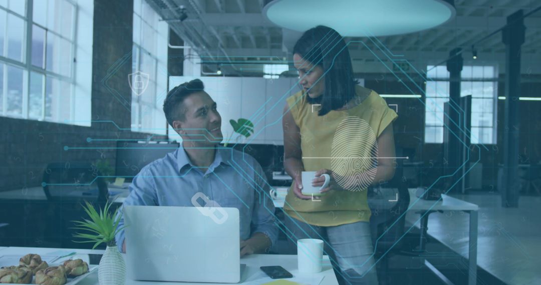 Colleagues Discussing Cyber Security and Data Analytics in Modern Office