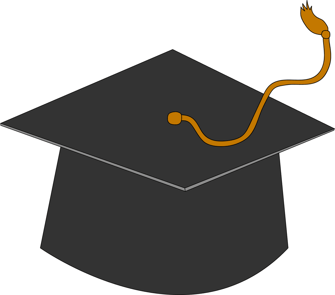 Graduation Cap with Golden Tassel on Transparent Background