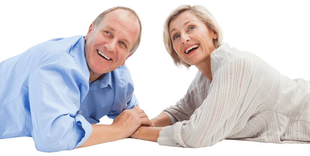 Mature Couple Lying and Smiling at Each Other on Transparent Background