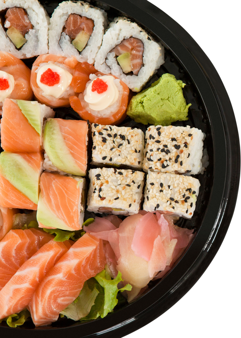 Transparent Background of Assorted Fresh Sushi and Sashimi in Black Tray - Download Free Stock Images Pikwizard.com