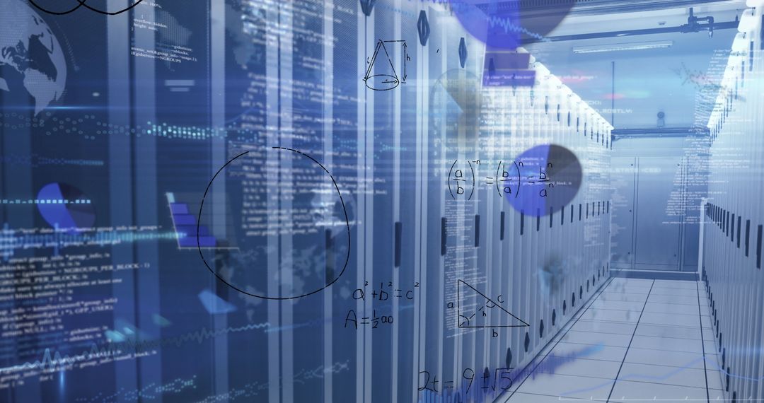 Futuristic Data Center with Streaming Code and Analytics Visualization