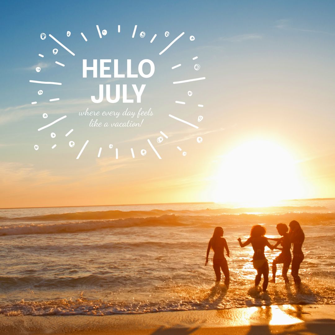 Joyous Summer Celebration with Diverse Friends at Beach Sunset