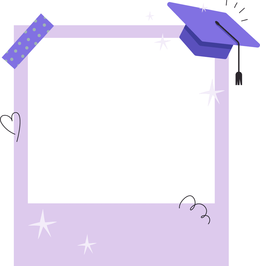Lavender Frame with Graduation Cap on Transparent Background