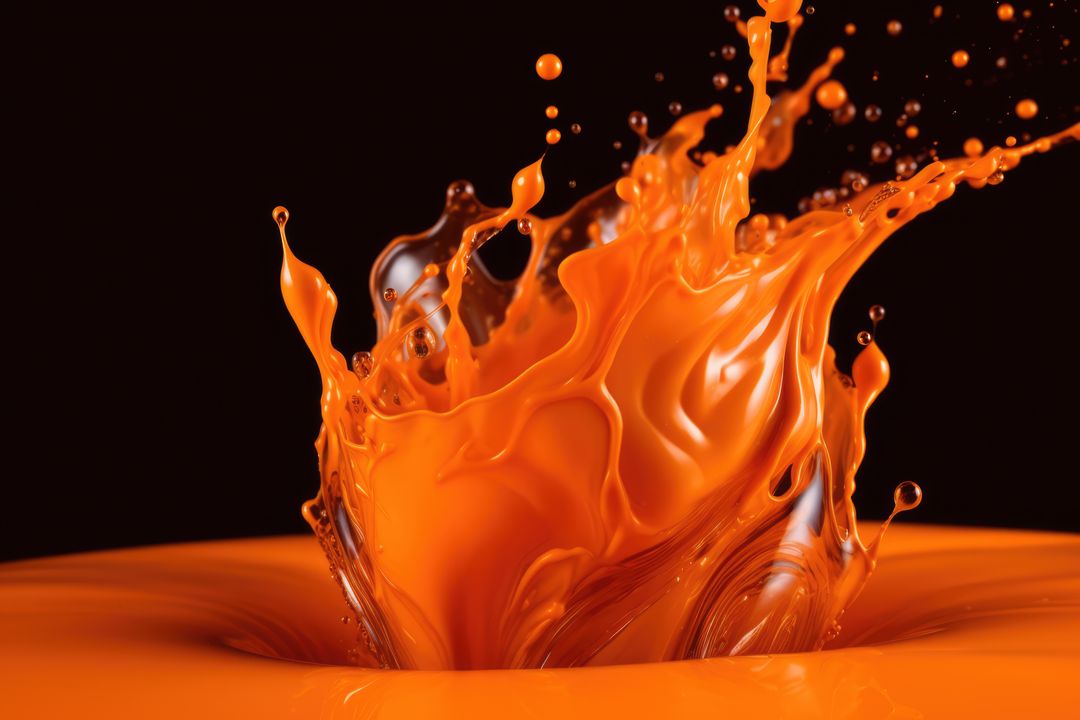 Close up of orange liquid splashing on black background created using generative ai technology - Free Images, Stock Photos and Pictures on Pikwizard.com