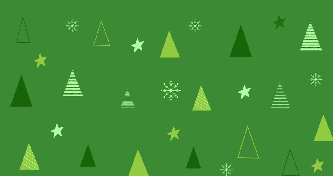 Festive Christmas Tree Pattern with Snowflakes on Green Background