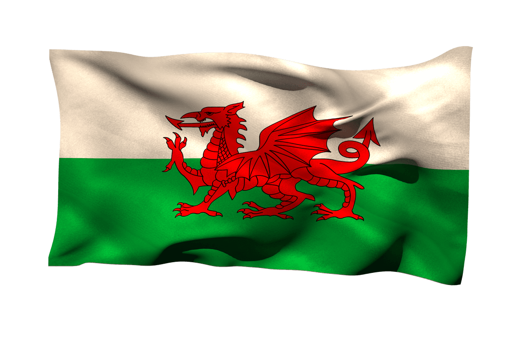 Close-up of Welsh Flag with Red Dragon on Transparent Background