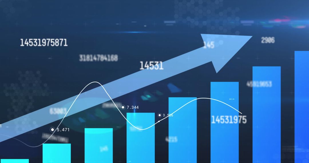 Rising Financial Graph with Changing Data on Blue Background