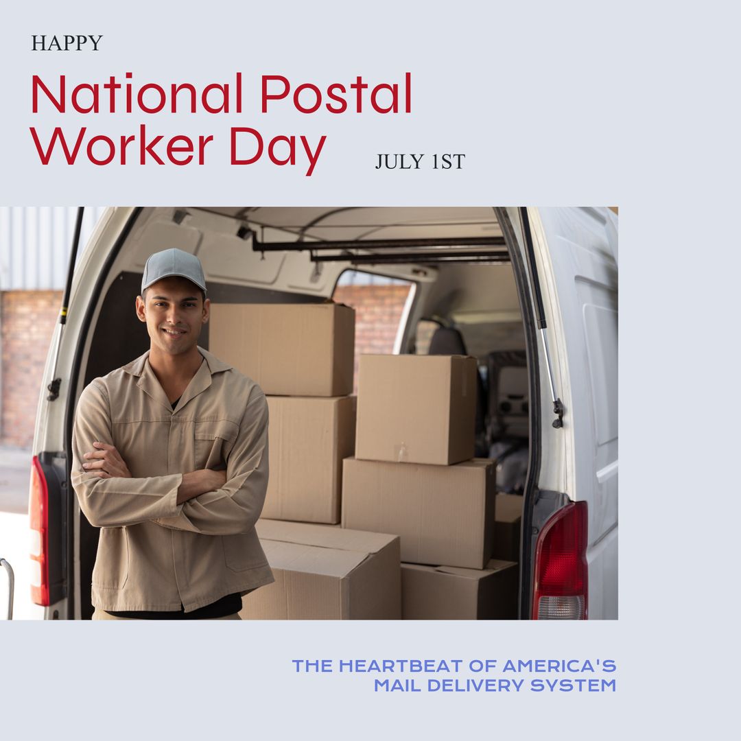 National Postal Worker Day Tribute with Delivery Man by Van Full of Boxes - Download Free Stock Templates Pikwizard.com