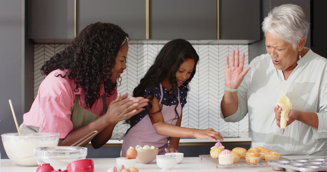 Three Generations Bonding Over Cupcake Baking