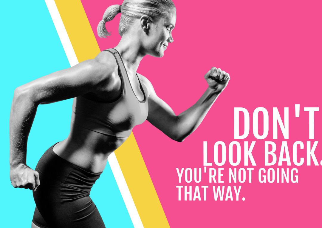 Energetic Woman Running Motivated by Inspirational Message