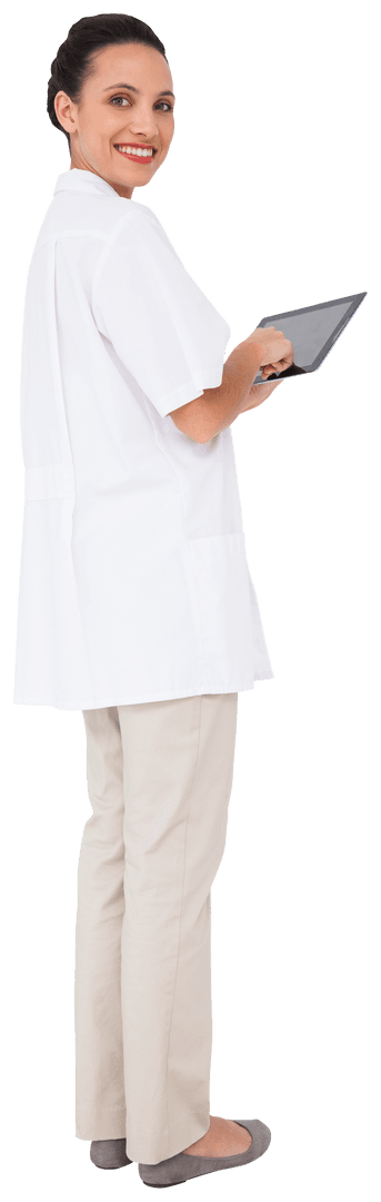 Transparent Image of Female Nurse Using Tablet