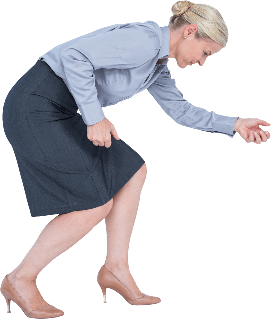 Caucasian Businesswoman Bending in Formal Dress on Transparent Background