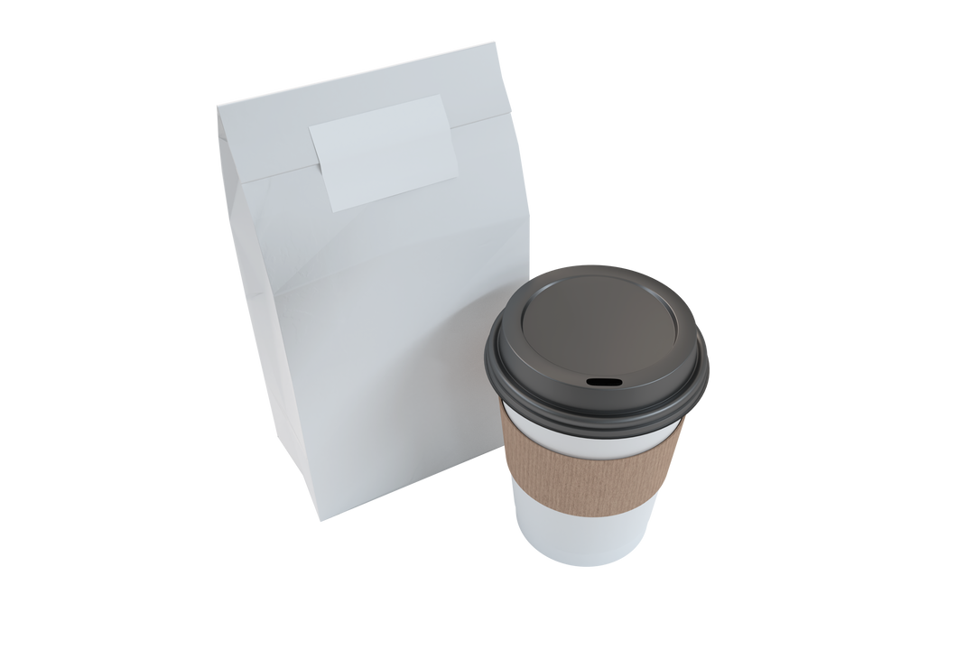 Transparent Background of Coffee Cup and White Takeaway Bag for Mockups - Download Free Stock Images Pikwizard.com