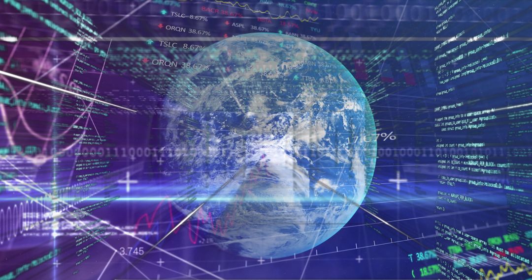 Earth Surrounded by Digital Data Streams Representing Global Connectivity