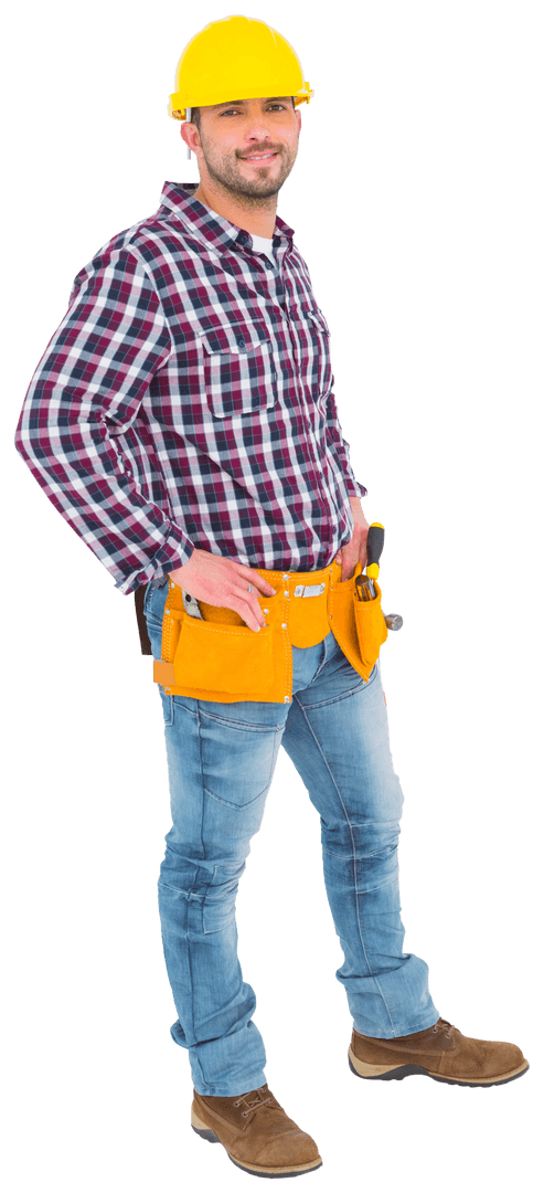 Confident Handyman in Protective Gear with Transparent Background