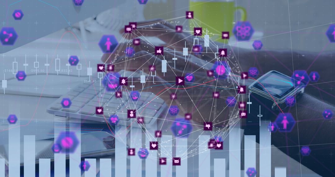 Financial Data Processing with Network and Technology Icons