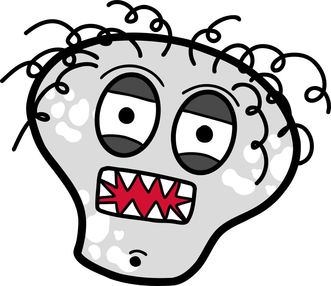 Cartoon Bacteria Microbe with Jagged Teeth and Cilia on Transparent Background